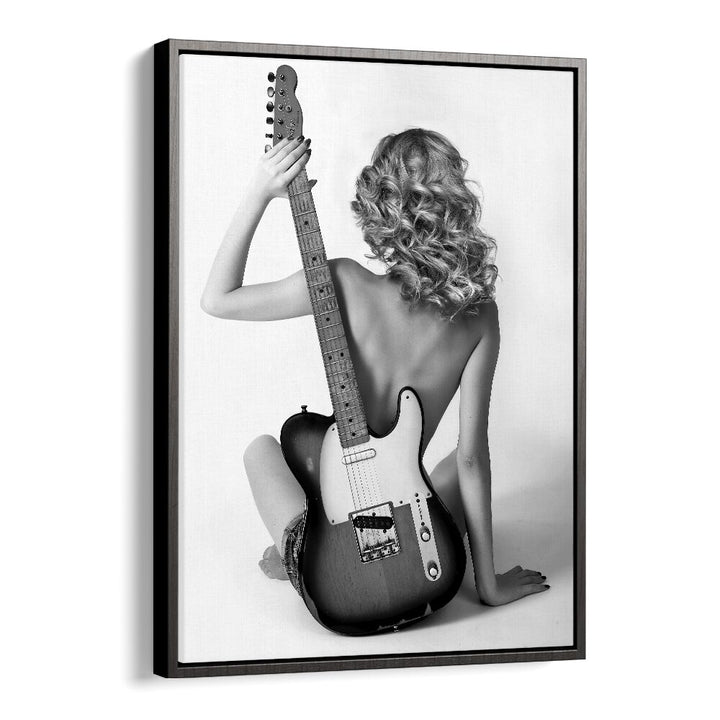 Stylish black and white art print featuring a woman with a guitar, perfect for fans of BLONDIE, PHOTOGRAPHY PRINTS.