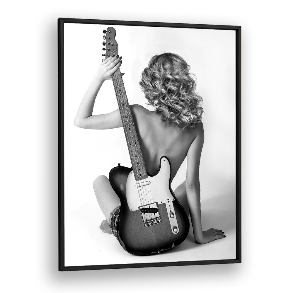 Stylish fine art photography print "Blondie" by David Drake featuring a model with a guitar, perfect for your decor.
