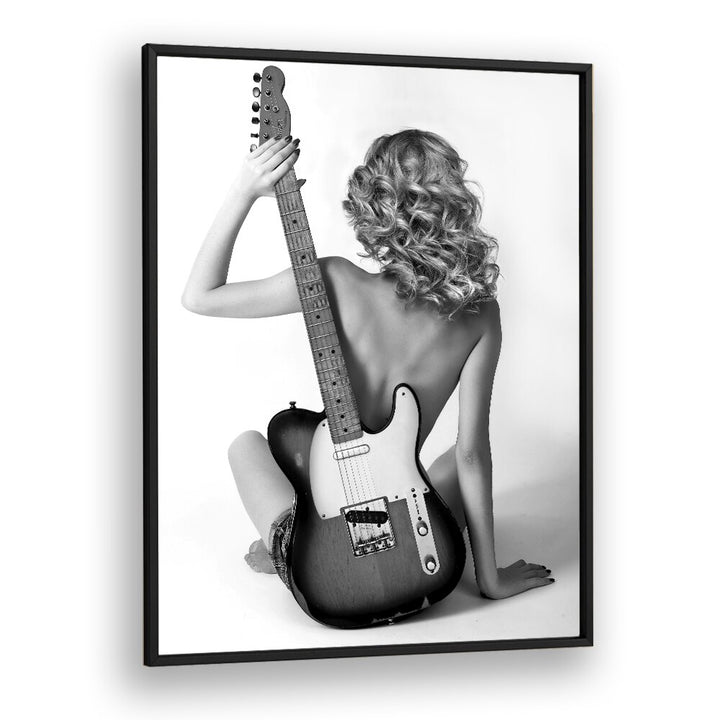 Stylish fine art photography print "Blondie" by David Drake featuring a model with a guitar, perfect for your decor.