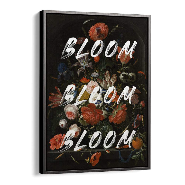 BLOOM VINTAGE FLOWERS, ALTERED ART PRINTS in a black floater frame, enhancing your space with vintage floral elegance.