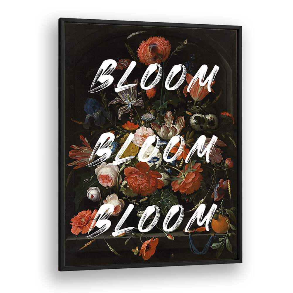 BLOOM VINTAGE FLOWERS, ALTERED ART PRINTS in a sleek black frame, perfect for adding elegance to any space.