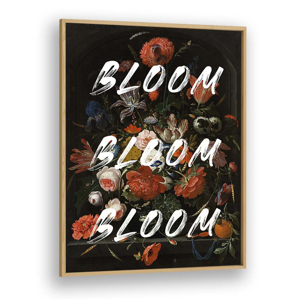 BLOOM VINTAGE FLOWERS, ALTERED ART PRINTS in a stylish oak frame, perfect for adding elegance to any space.