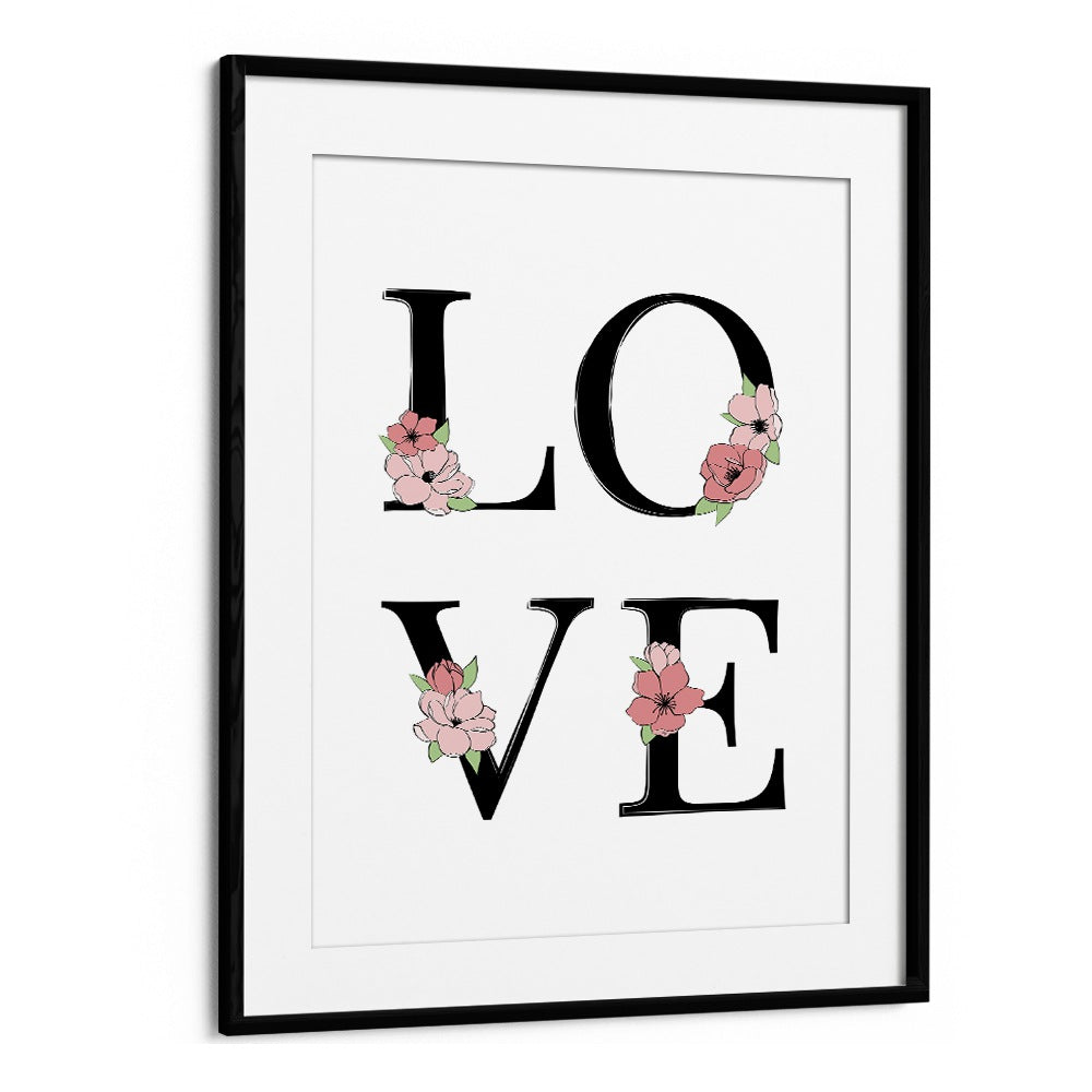 Elegant BLOOMING LOVE, FASHION POSTERS showcasing floral accents in a chic black frame, perfect for any stylish space.