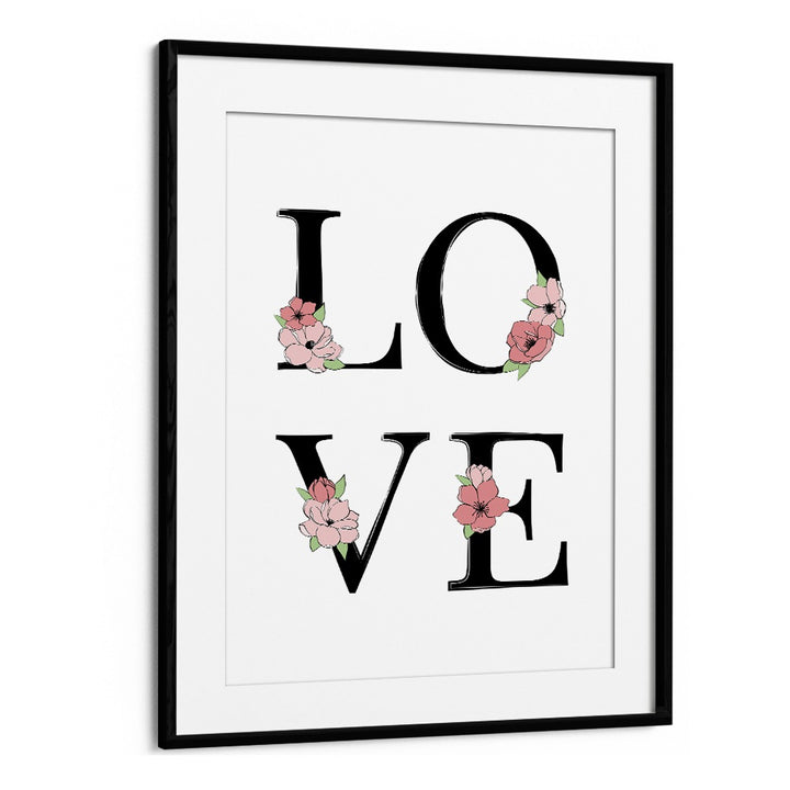 Elegant BLOOMING LOVE, FASHION POSTERS showcasing floral accents in a chic black frame, perfect for any stylish space.