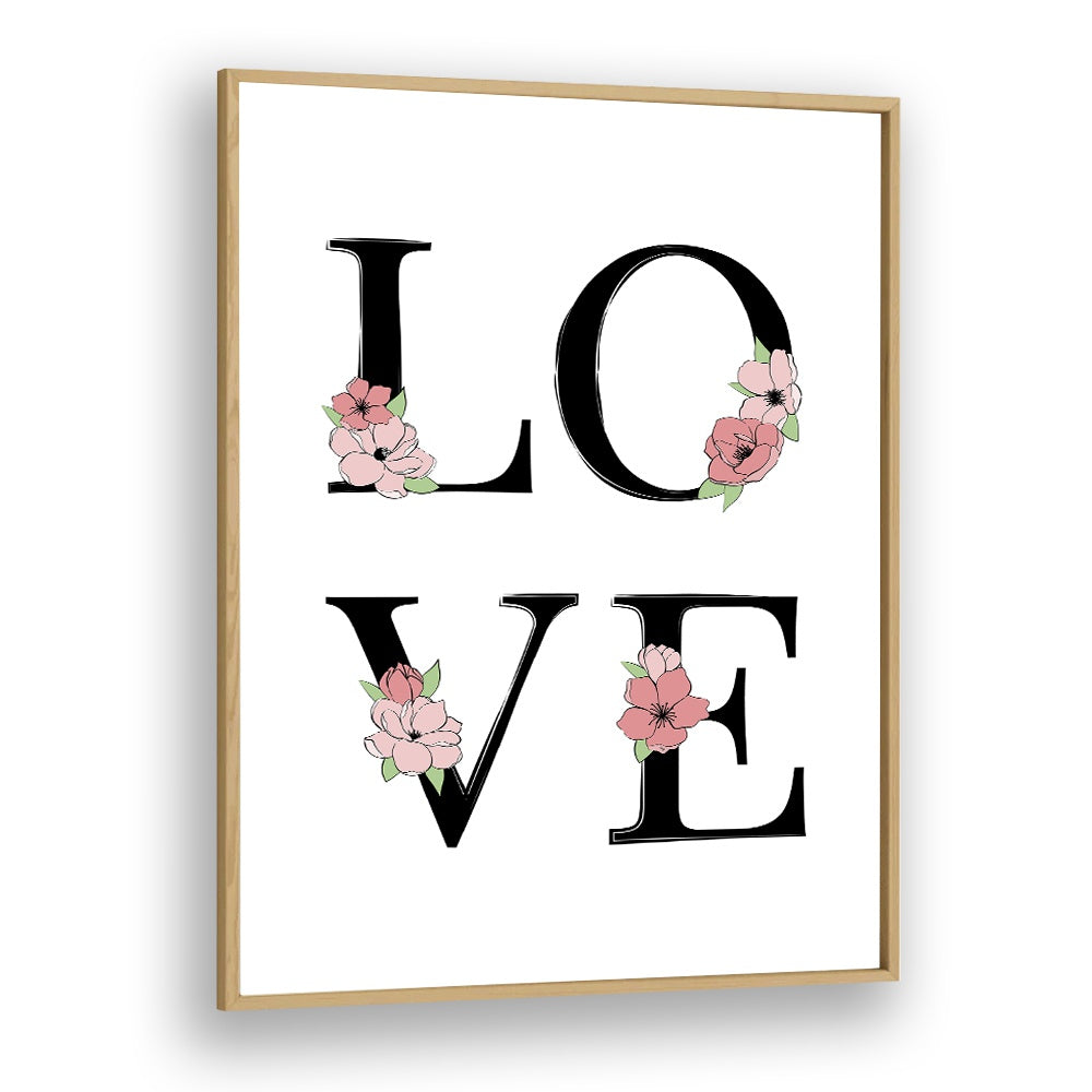 Bright floral artwork spelling "LOVE" in a stylish frame, perfect for your decor. Discover BLOOMING LOVE, FASHION POSTERS.