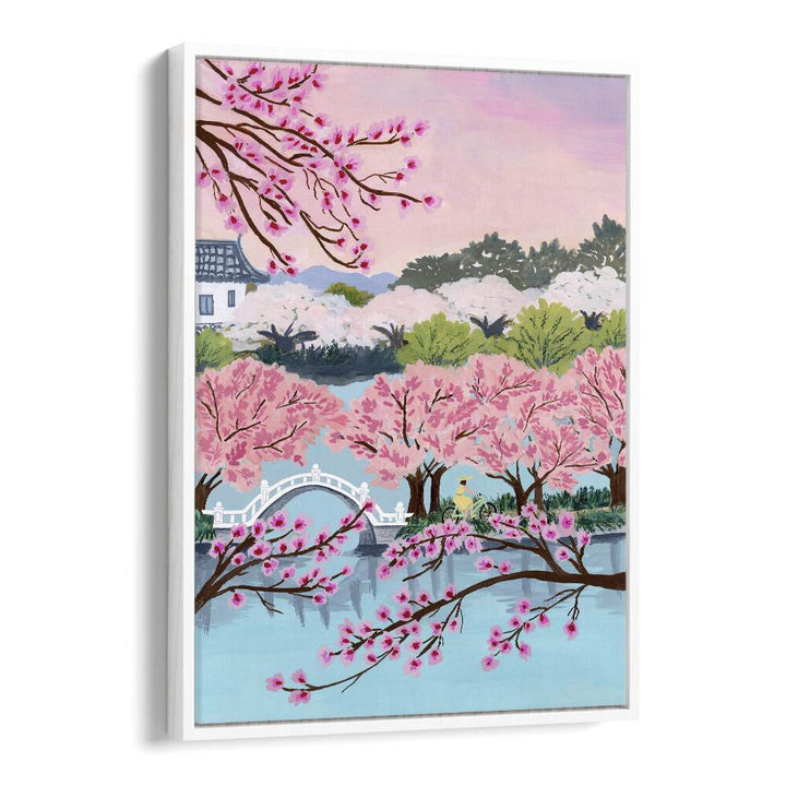 Captivating BLOSSOM RIDE, LANDSCAPE PAINTINGS by Sarah Gesek, showcasing vibrant cherry blossoms and serene water views.