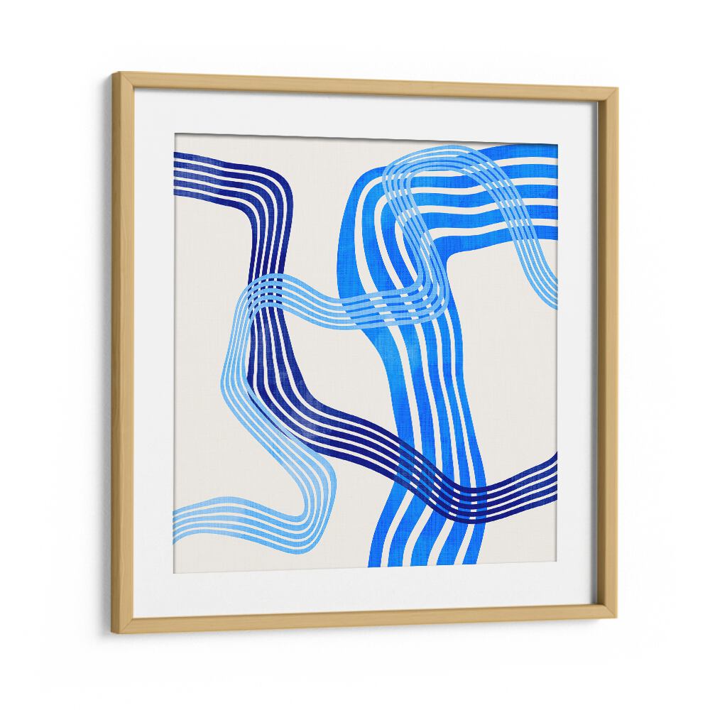 Stunning BLUE ABSTRACT KOPIE IV, ABSTRACT PAINTINGS by Ana Rut Bre in an elegant oak frame, perfect for modern decor.