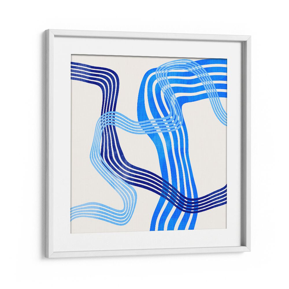 Stunning BLUE ABSTRACT KOPIE IV, ABSTRACT PAINTINGS by Ana Rut Bre, featuring vibrant blue waves in a white frame.