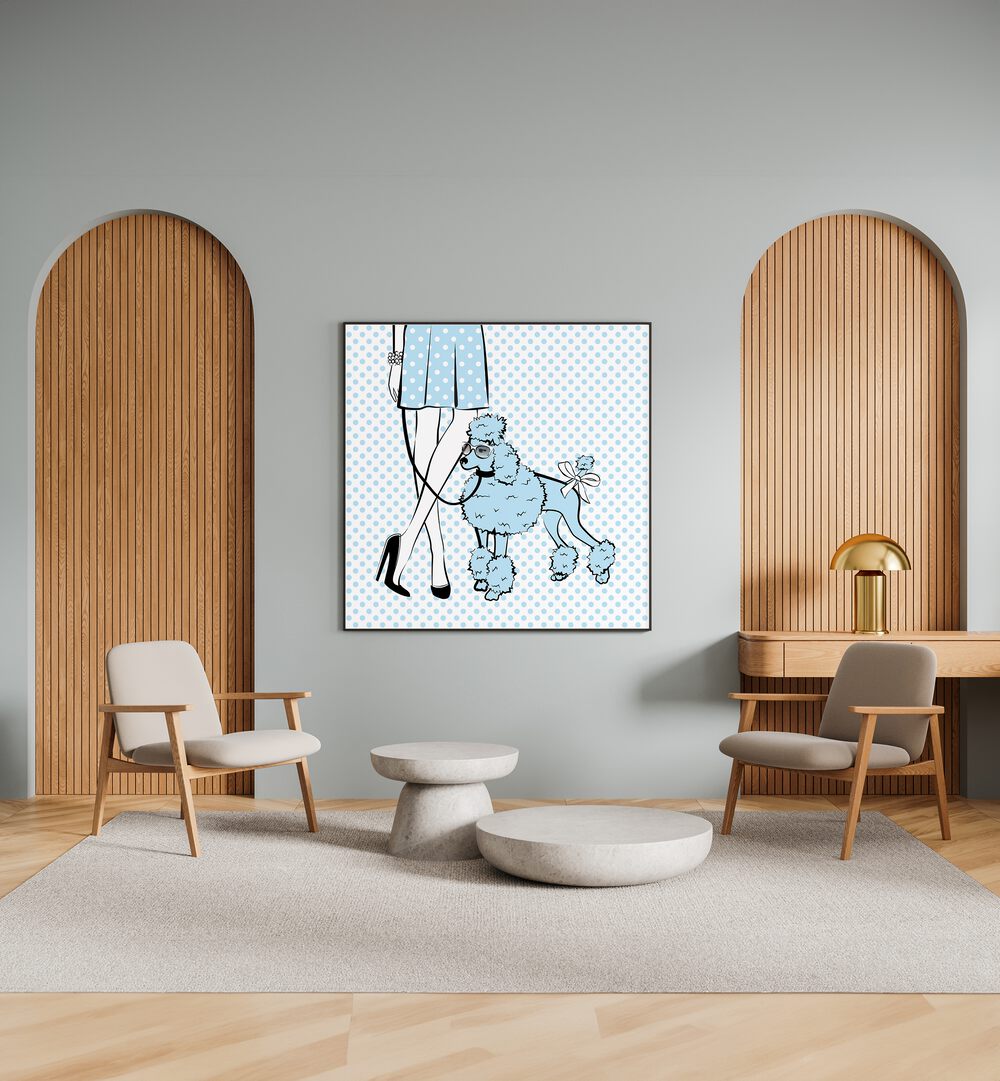 Stylish BLUE DOT DOG, FASHION POSTERS by Martina, adding whimsy and vibrant color to your space. Perfect for decor!
