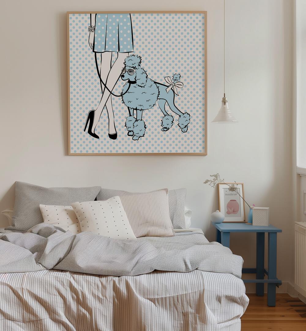 Stylish BLUE DOT DOG, FASHION POSTERS by Martina adds vibrant charm to any room with its whimsical design.