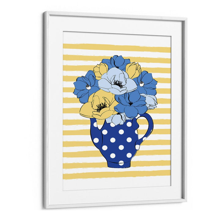 Brighten your space with BLUE FLOWERS, FLORAL FLOWER PAINTINGS by Martina, showcasing elegant blooms in a framed print.