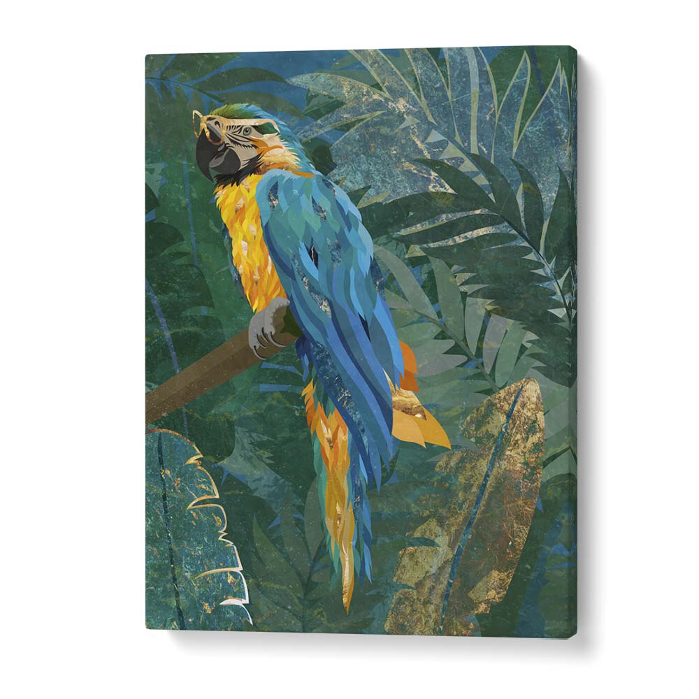 Vibrant BLUE PARROT IN THE RAINFOREST, ANIMAL PAINTINGS by Sarah Manovski captures nature's beauty in stunning detail.