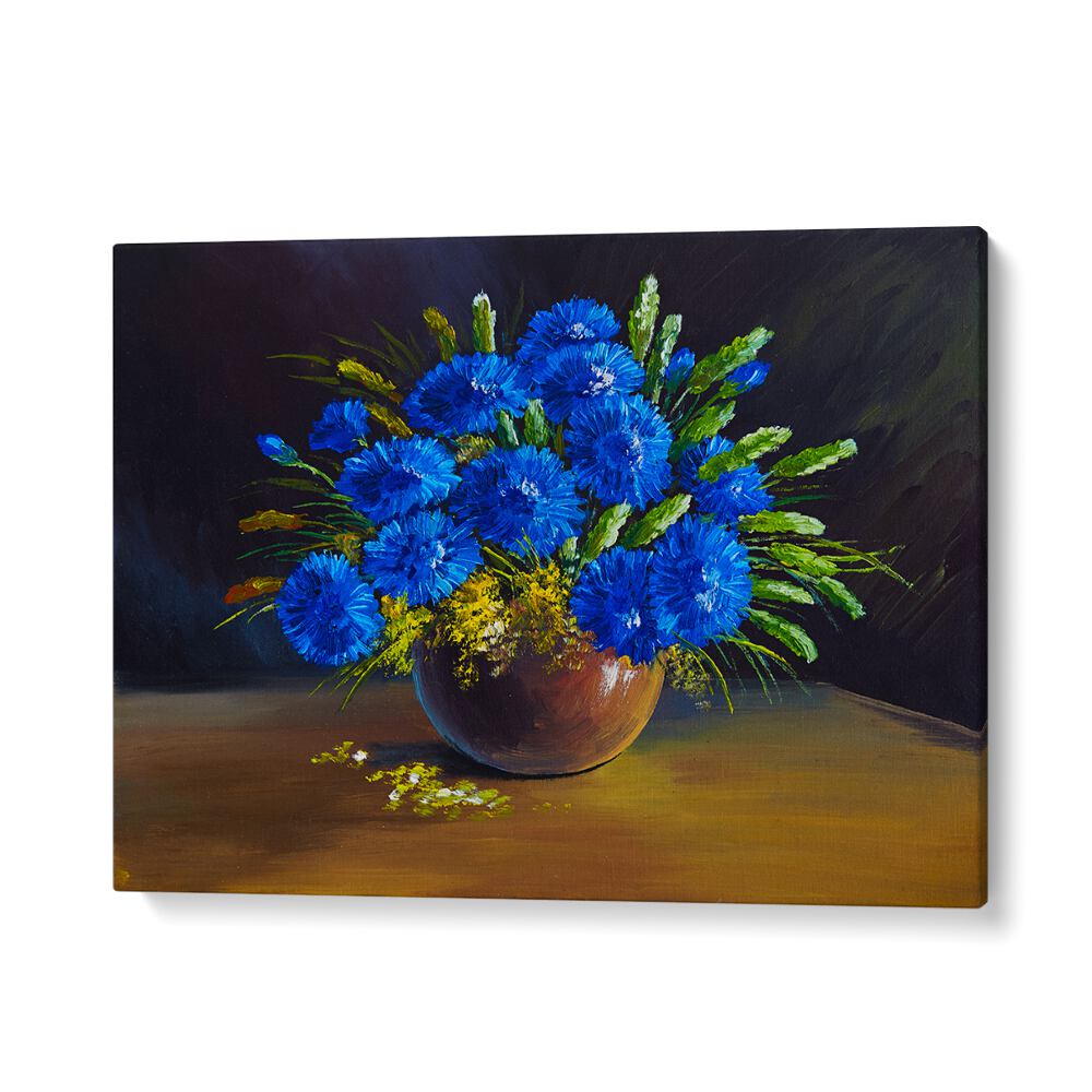 Stunning BLUE PETALS, VINTAGE EUROPEAN PAINTINGS showcasing vibrant blue flowers in a classic vase for timeless decor.