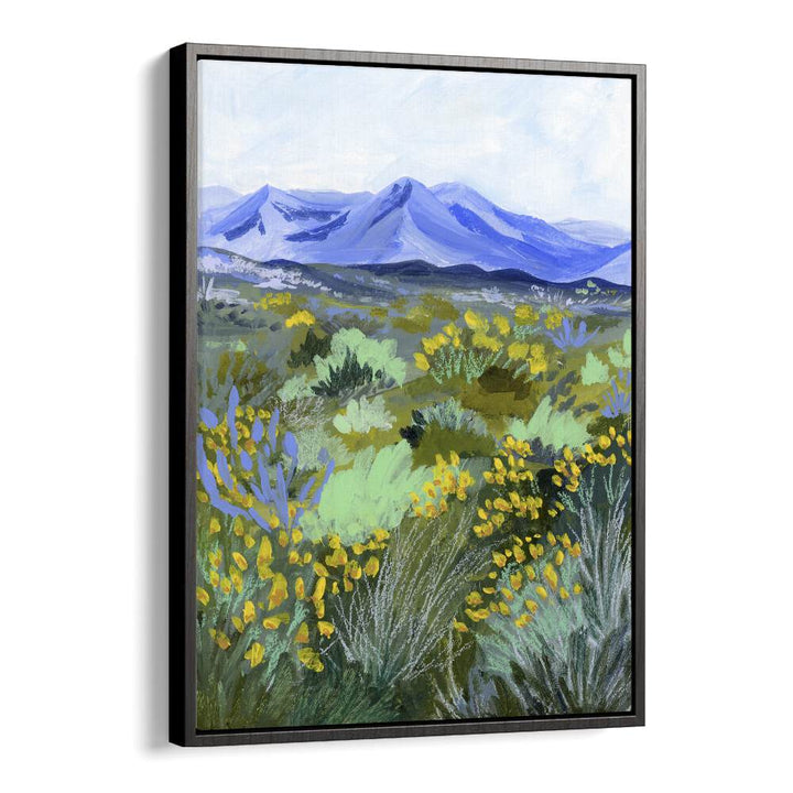Stunning BLUE VALLEY, LANDSCAPE PAINTINGS by Sarah Gesek in a sleek black floater frame, perfect for any space.