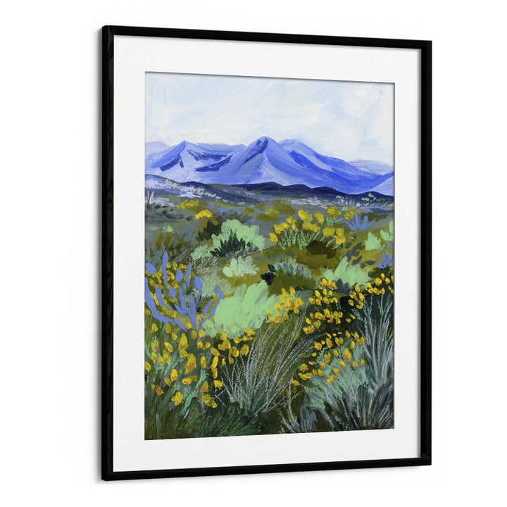 Captivating BLUE VALLEY, LANDSCAPE PAINTINGS by Sarah Gesek, framed art print showcasing vibrant nature hues.