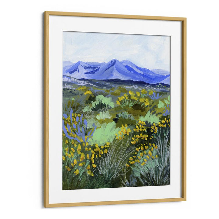 Captivating BLUE VALLEY, LANDSCAPE PAINTINGS by Sarah Gesek in a stylish oak frame, enhancing your living space.