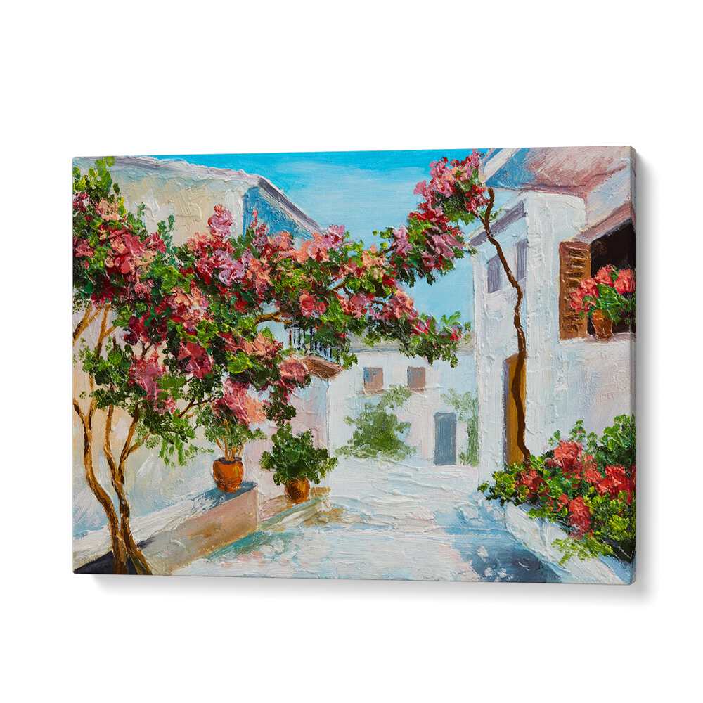 Charming scene of blooming flowers and classic architecture in BLUSH ABODE, VINTAGE EUROPEAN PAINTINGS.