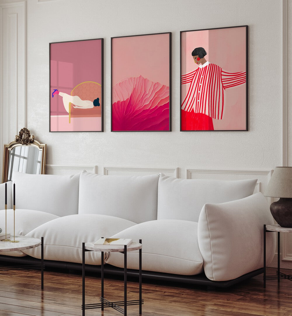 Elevate your decor with the BLUSH PINK SET, SET OF 3 PAINTINGS featuring chic blush and coral tones.