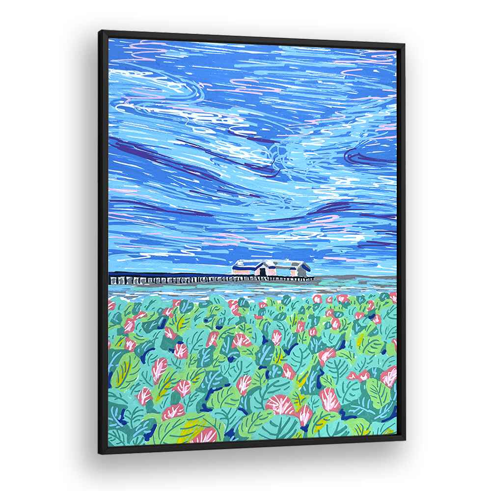 Boathouse By Key And Sea Creative Landscape Art Print in Black Plain Frame