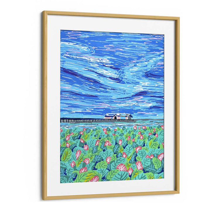 Boathouse By Key And Sea Creative Landscape Art Print in Oak Wood Frame With Mount