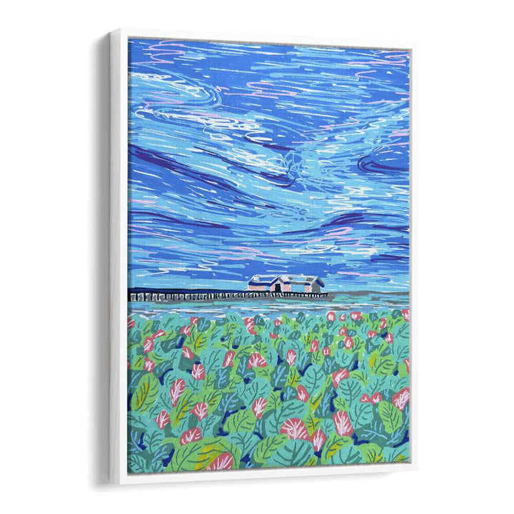 Boathouse By Key And Sea Creative Landscape Art Print in White Floater Frame