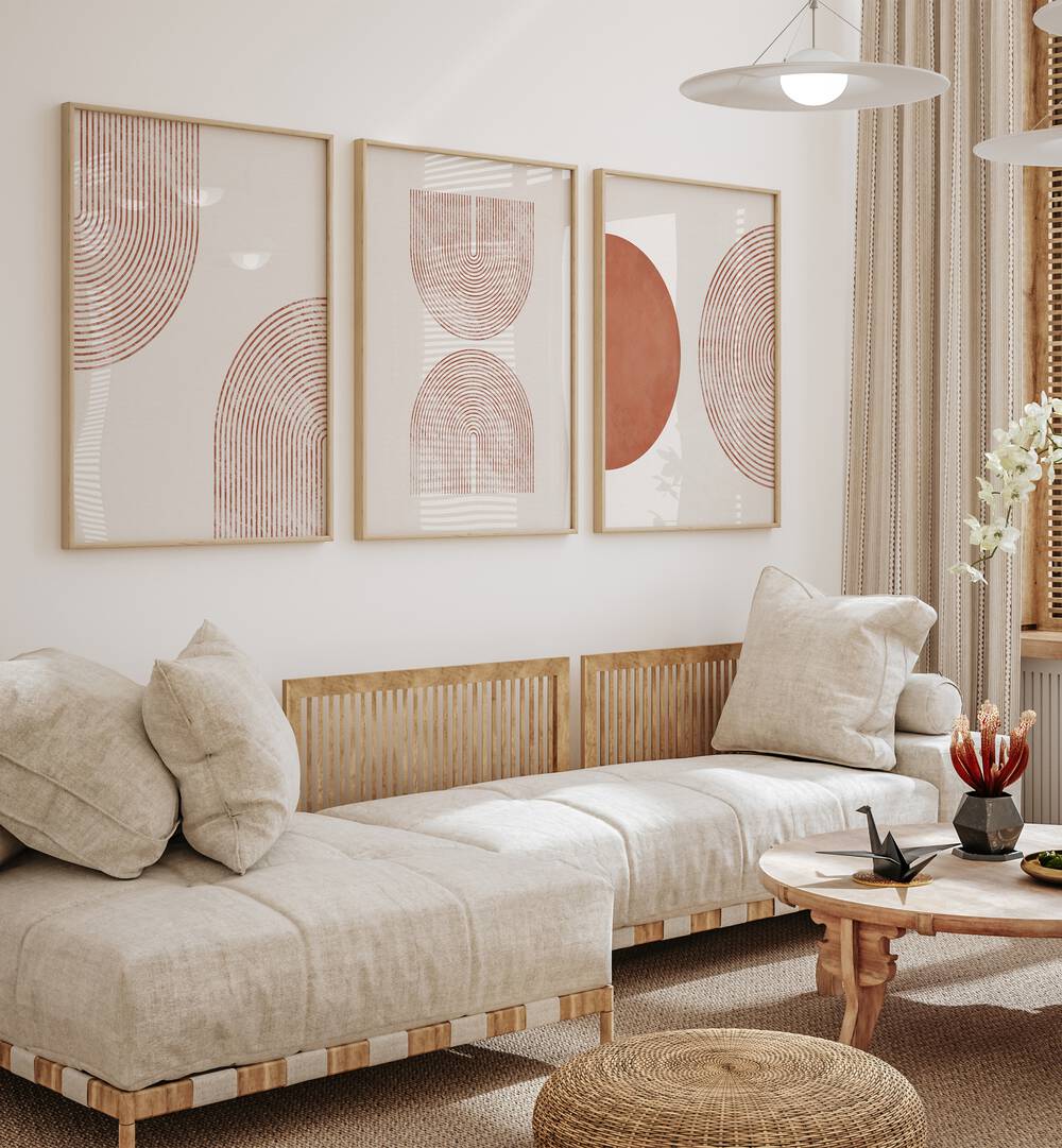 Transform your space with the BOHEMIAN MINIMALIST ARTS, SET OF 3 PAINTINGS, featuring elegant framed prints.