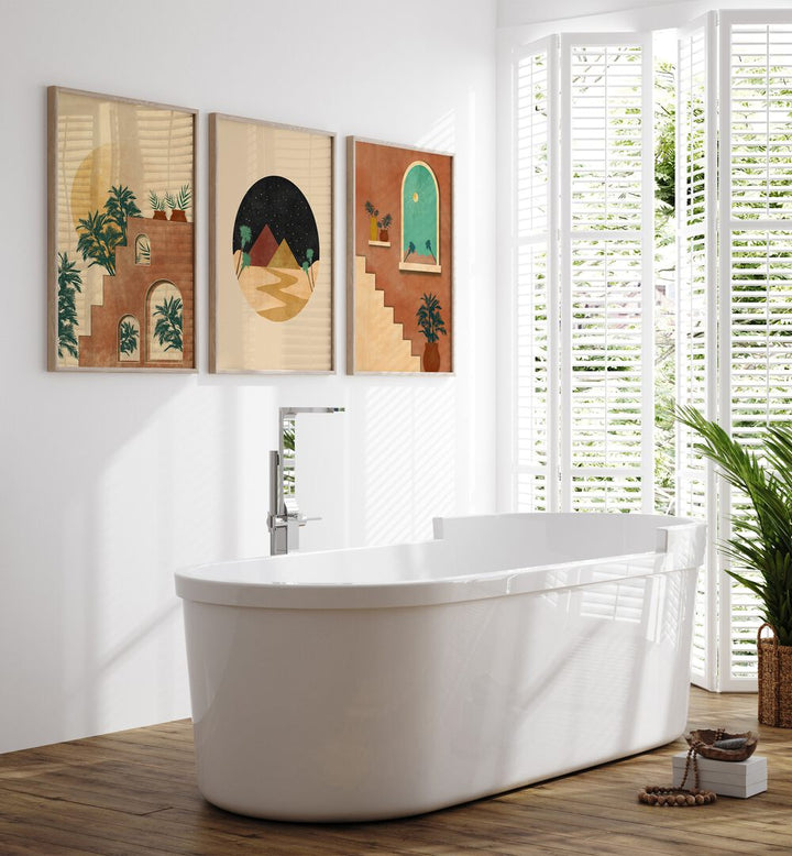 Transform your space with the BOHO DESSERT JOURNEY, SET OF 3 PAINTINGS, showcasing serene desert beauty.