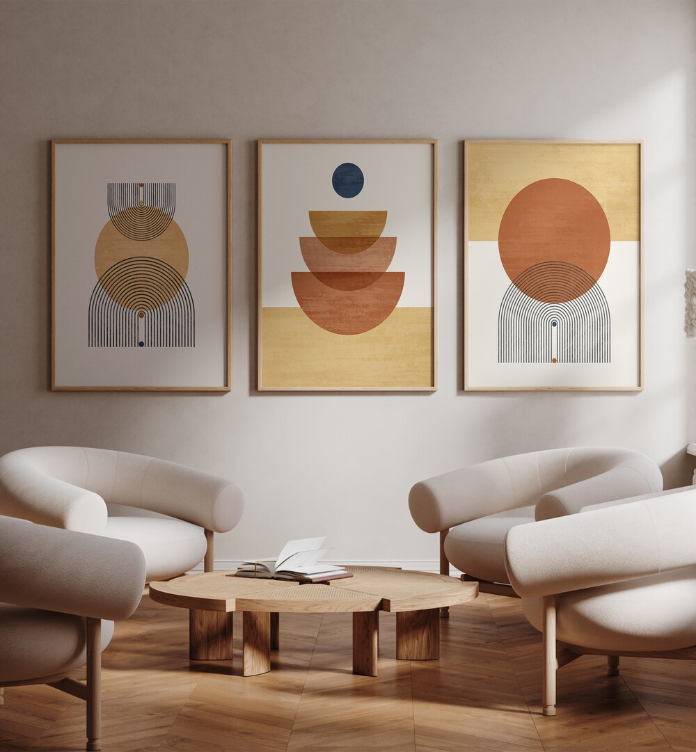 Transform your space with the BOHO GEOMETRICAL AWAKENINGS, SET OF 3 PAINTINGS, featuring stunning framed art.