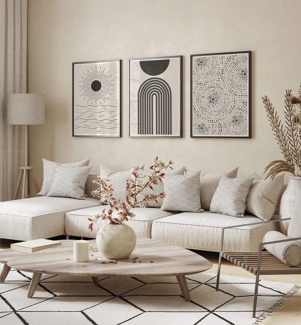 Transform your space with the BOHO PATTERNS, SET OF 3 PAINTINGS featuring elegant coastal designs.