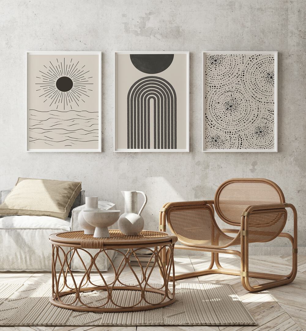 Enhance your space with BOHO PATTERNS, SET OF 3 PAINTINGS showcasing elegant coastal designs. Perfect for modern decor.