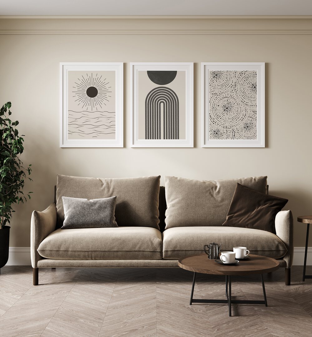 Stylish BOHO PATTERNS, SET OF 3 PAINTINGS adds coastal charm and bohemian elegance to your living space.