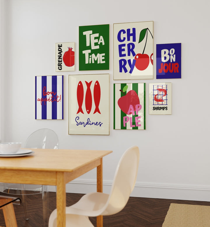 Colorful BON APETITE GALLERY WALL featuring unique framed prints, perfect for enhancing any living space at Asian Monk.