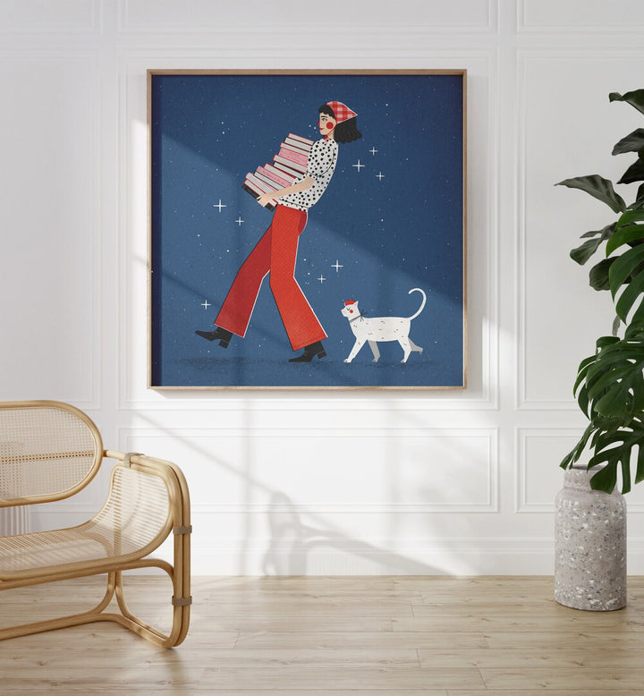 Colorful wall art print titled "BOOK LOVER" by Julia Leister, perfect for literature enthusiasts' home decor.