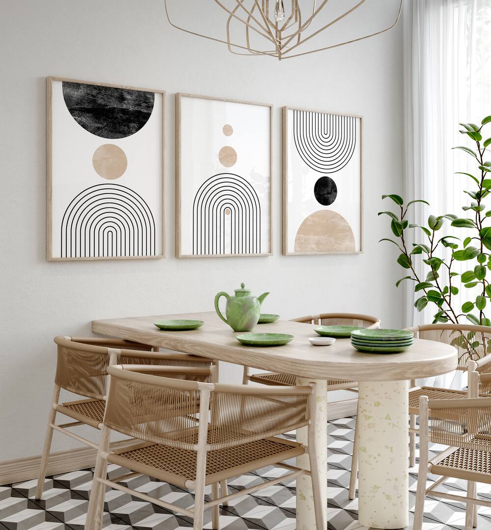 Enhance your decor with the BOON BOHO LINES, SET OF 3 PAINTINGS, showcasing modern boho minimalist art.