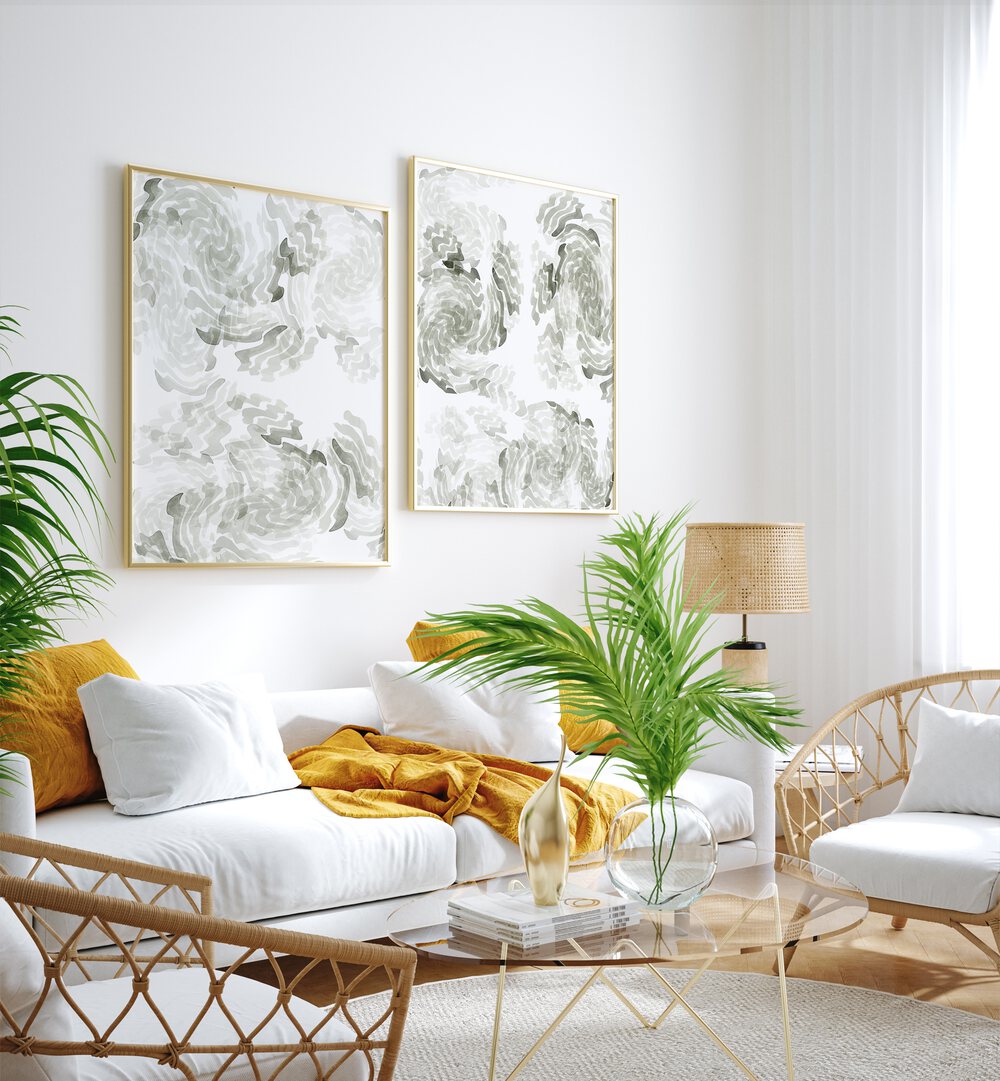 Enhance your decor with the BOTANIC DRIFT SET, SET OF 2 PAINTINGS, showcasing elegant, nature-inspired designs.