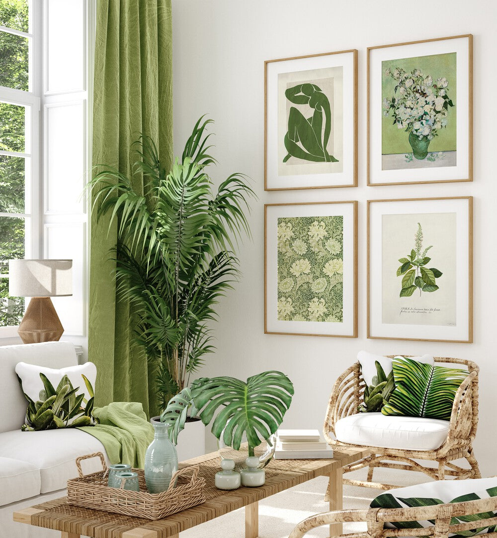 Stylish room featuring the BOTANICAL GREENS GALLERY WALL, enhancing elegance and sophistication at Asianmonk.
