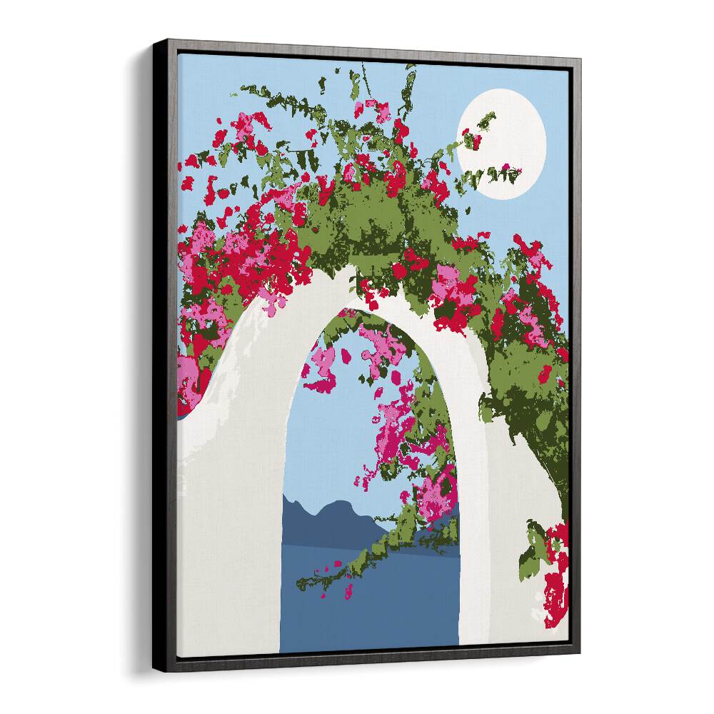 Bougainvillea Villa, floral flower paintings by Uma Gokhale, showcase vibrant blooms against a serene backdrop.