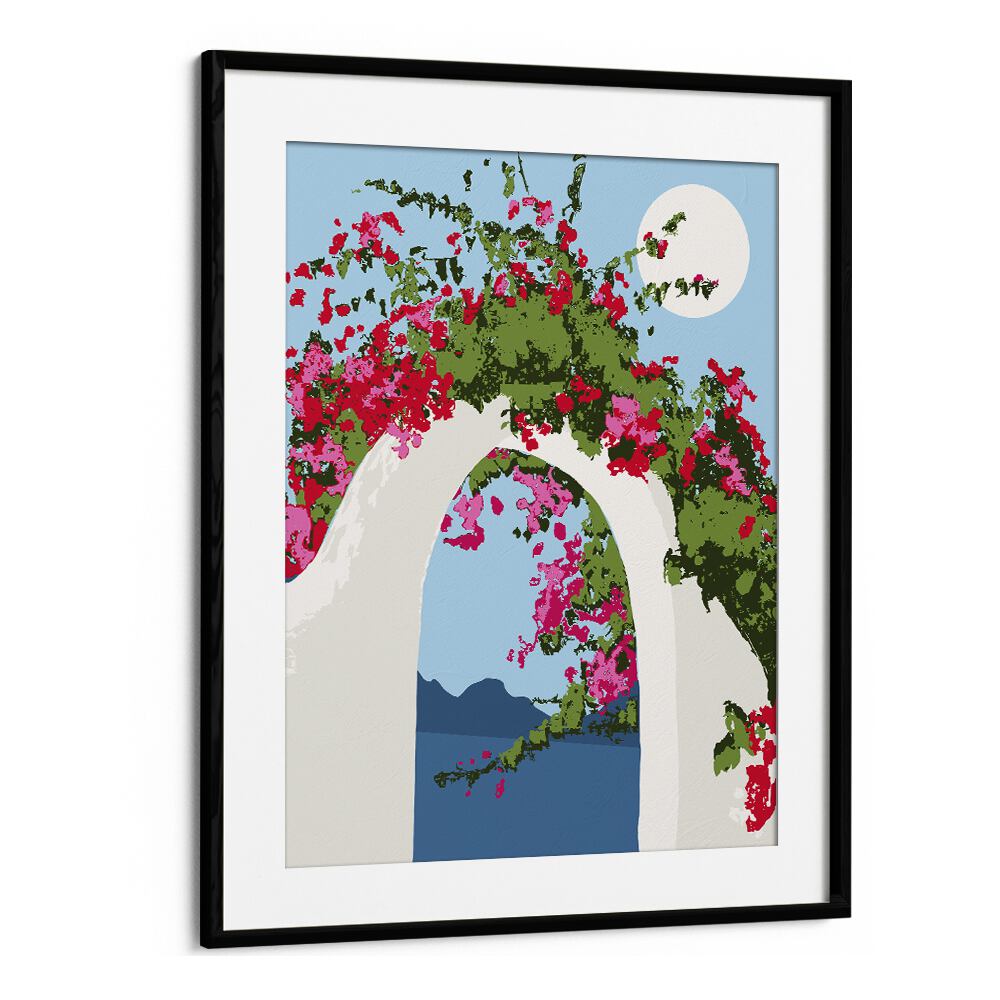 Bougainvillea Villa, floral flower paintings by Uma Gokhale, showcasing vibrant blooms in a stunning framed art print.