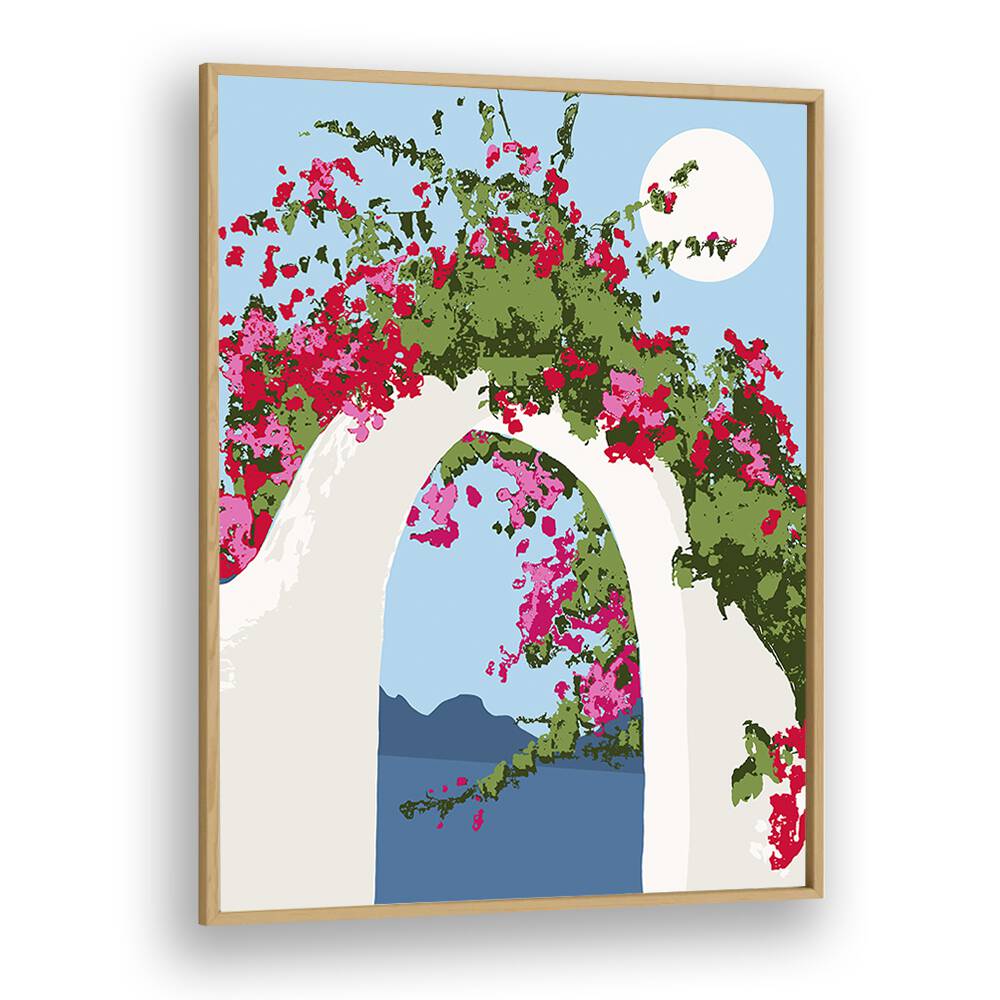 Vibrant Bougainvillea Villa, floral flower paintings by Uma Gokhale, showcasing botanical beauty in a framed print.