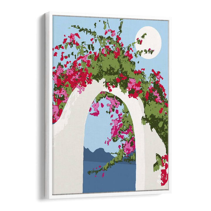 Vibrant BOUGAINVILLEA VILLA, FLORAL FLOWER PAINTINGS by Uma Gokhale, showcasing enchanting blooms and coastal views.