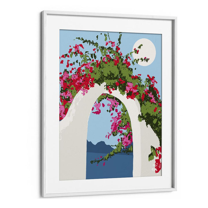 Vibrant Bougainvillea Villa, floral flower paintings by Uma Gokhale, showcasing stunning botanical beauty.