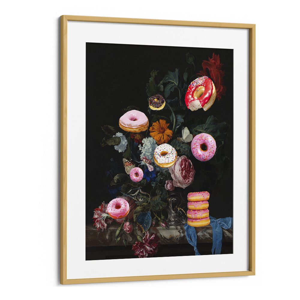 Whimsical BOUQUET OF DONUTS, ALTERED ART PRINTS by The Art Concept, framed in oak, brightens any space with charm.