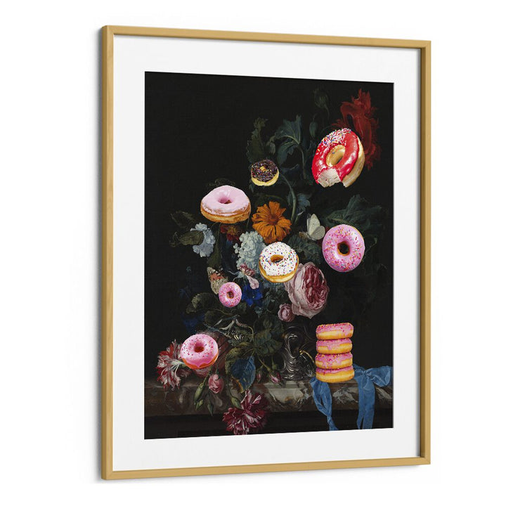 Whimsical BOUQUET OF DONUTS, ALTERED ART PRINTS by The Art Concept, framed in oak, brightens any space with charm.