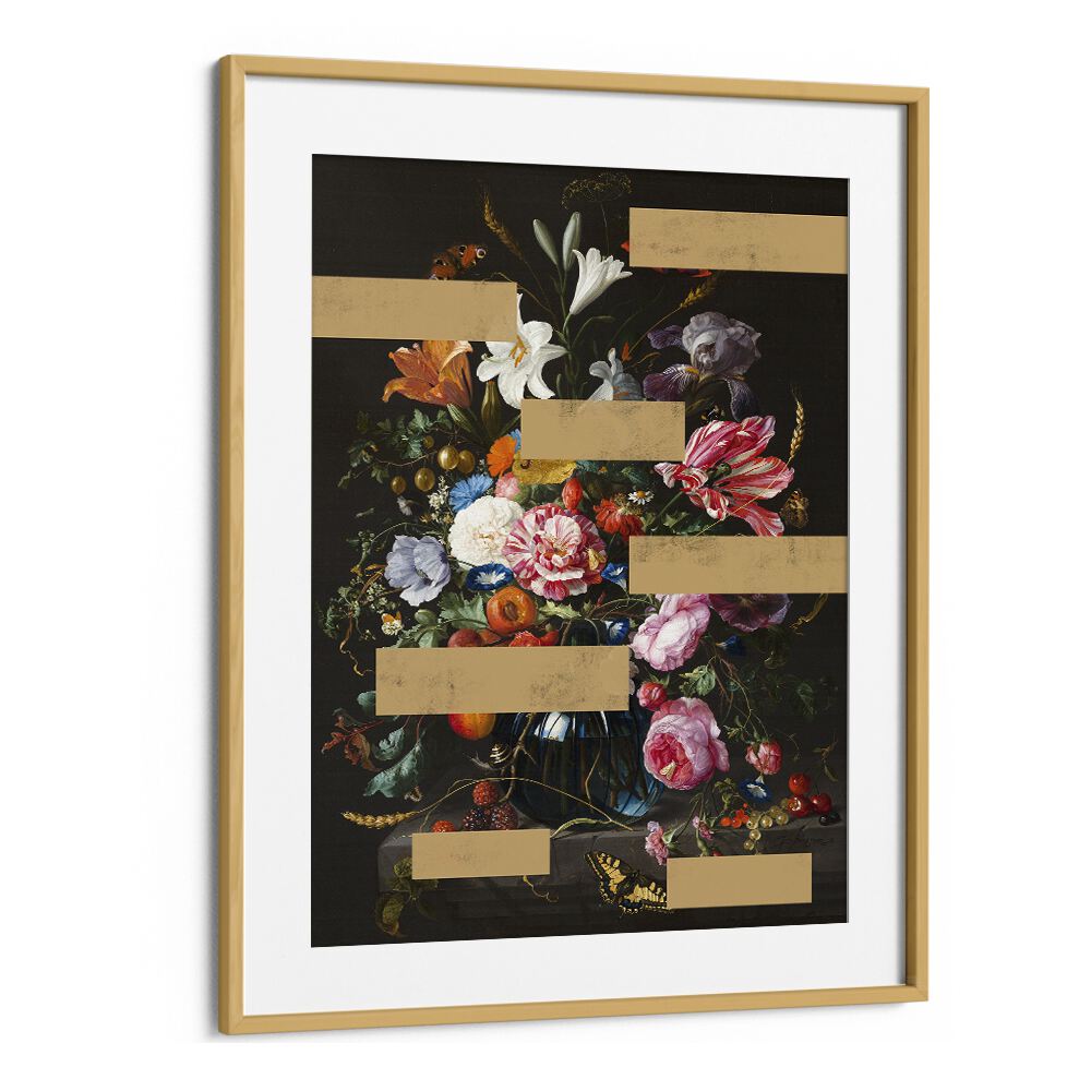 Bouquet of Vintage Oil, altered art prints in an oak frame, showcasing classic floral beauty by The Art Concept.