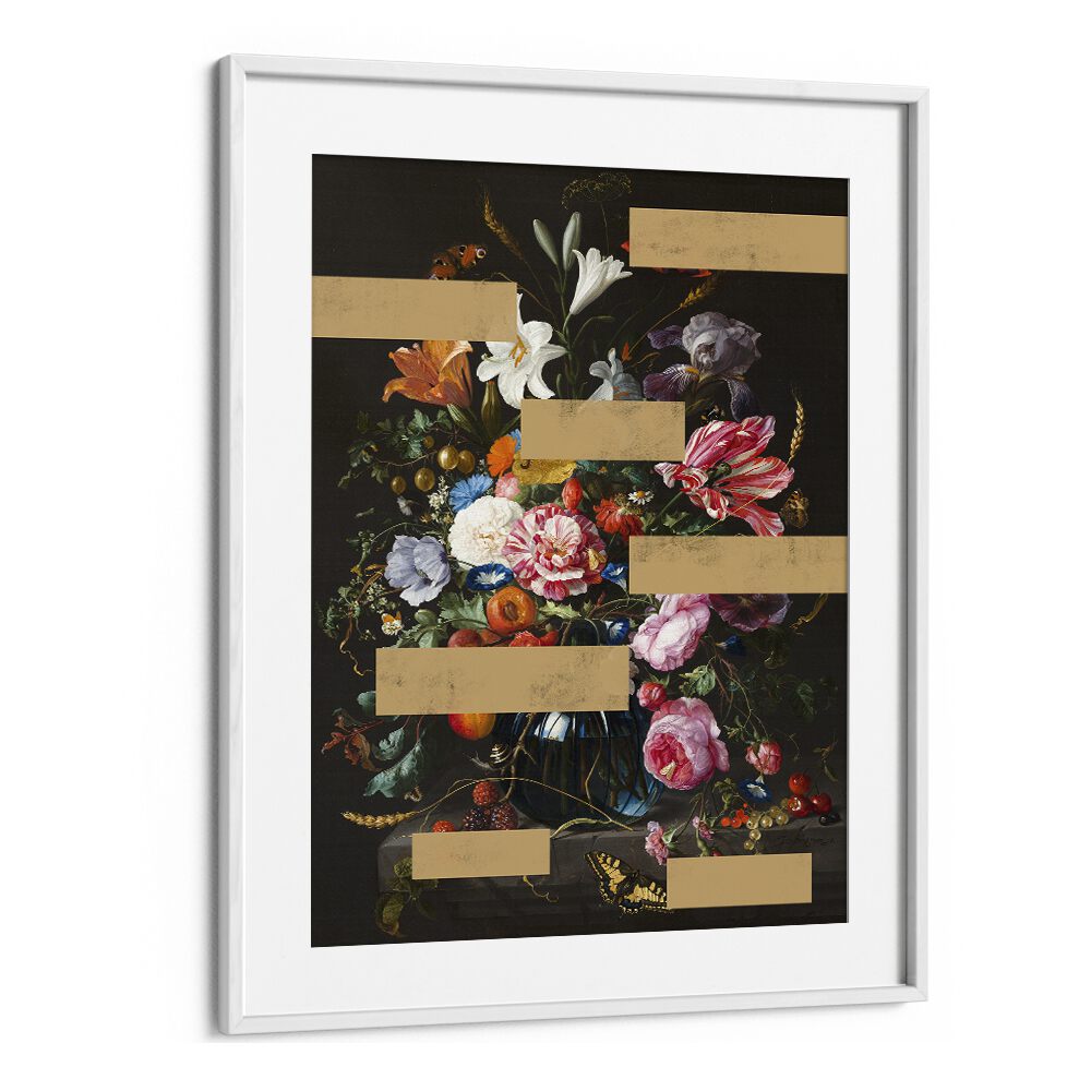 Bouquet of Vintage Oil, Altered Art Prints in a white frame, showcasing classic floral beauty by The Art Concept.