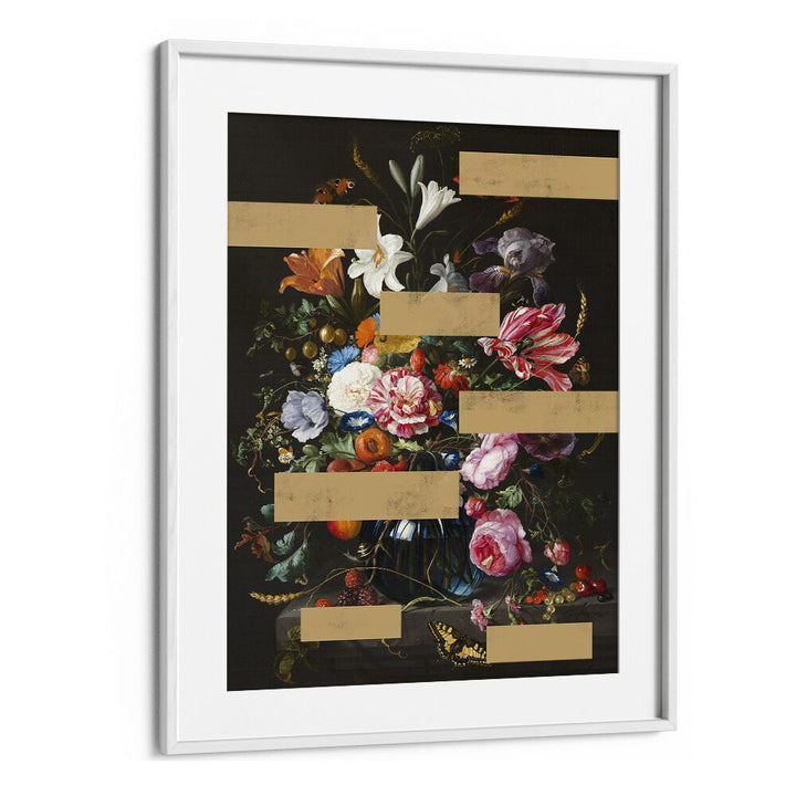 Bouquet of Vintage Oil, Altered Art Prints in a white frame, showcasing classic floral beauty by The Art Concept.