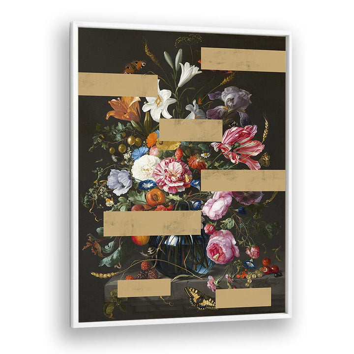 Bouquet of Vintage Oil, altered art prints featuring classic floral beauty in a sleek white frame by The Art Concept.