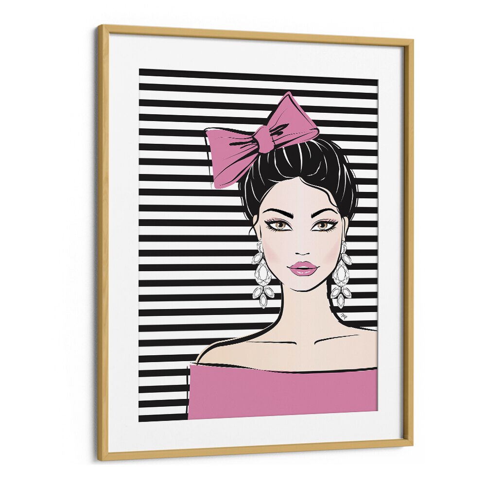 Stylish BOW GIRL, FASHION POSTERS by Martina in a chic oak frame, perfect for modern decor.