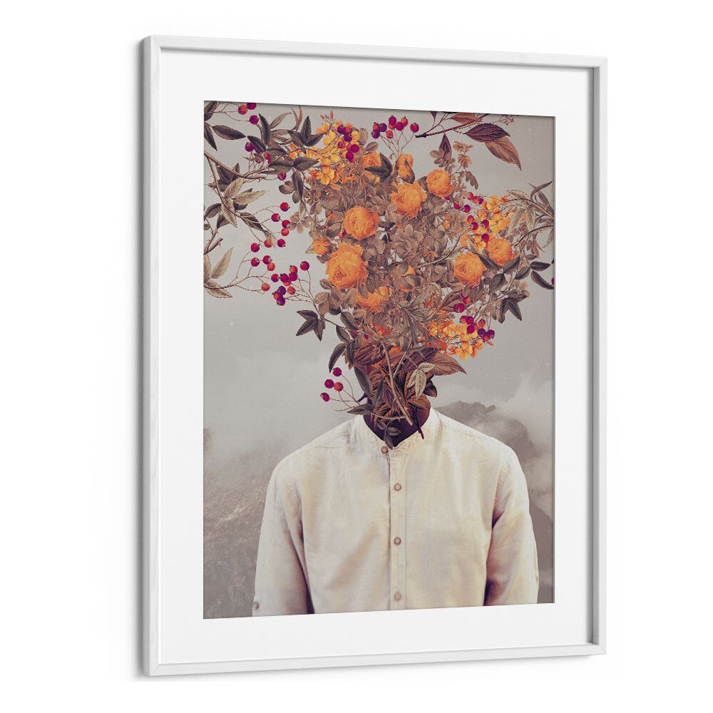 Elevate your decor with BRIGHT BLOOM, SURREAL ART PRINTS by Frank Moth, featuring vibrant floral artistry in a white frame.