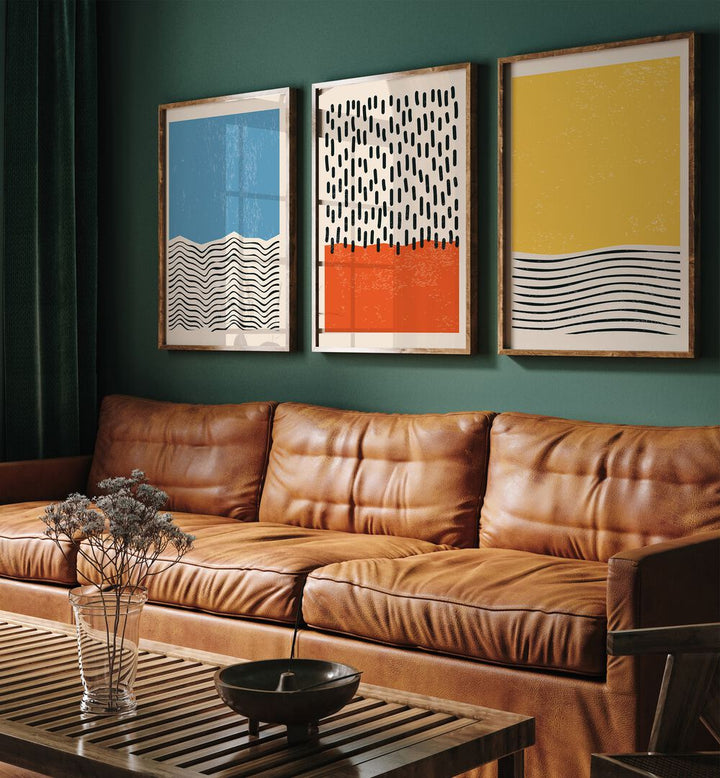 Bright Minimal Set I, set of 3 paintings from Asian Monk adds modern elegance to your living space with vibrant colors.